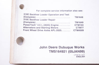 OEM John Deere TMS164921 310E Backhoe Loader Repair Sections 21 31 & 33 Main Hydraulics Technical Manual