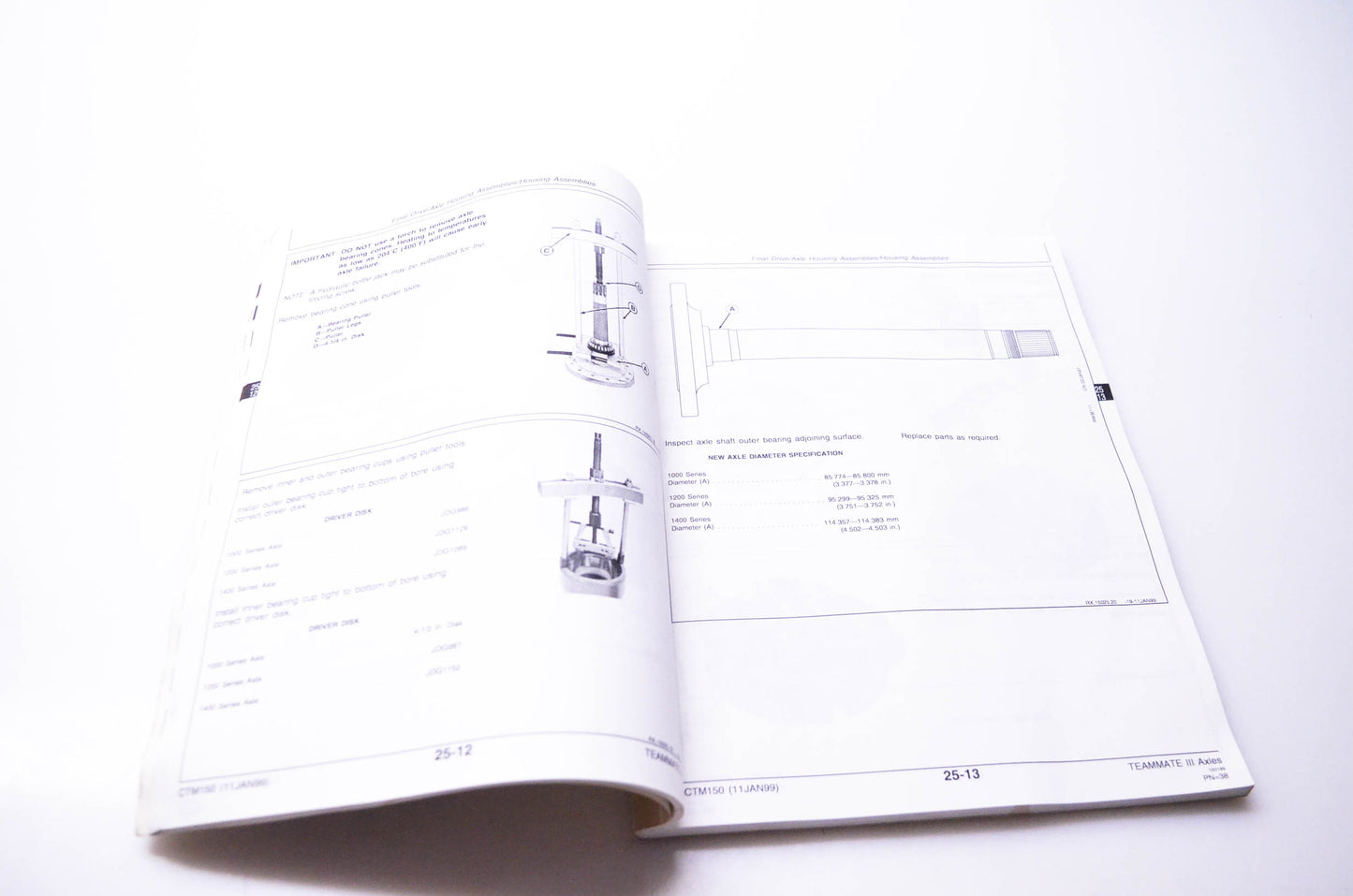 OEM John Deere CTM150 TeamMate III 1000 1200 & 1400 Series Inboard Planetary Axles Component Technical Manual