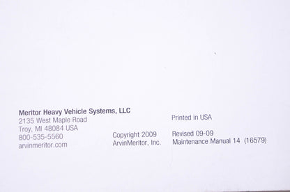 Meritor 16579 Maintenance Manual 14 Trailer Axles