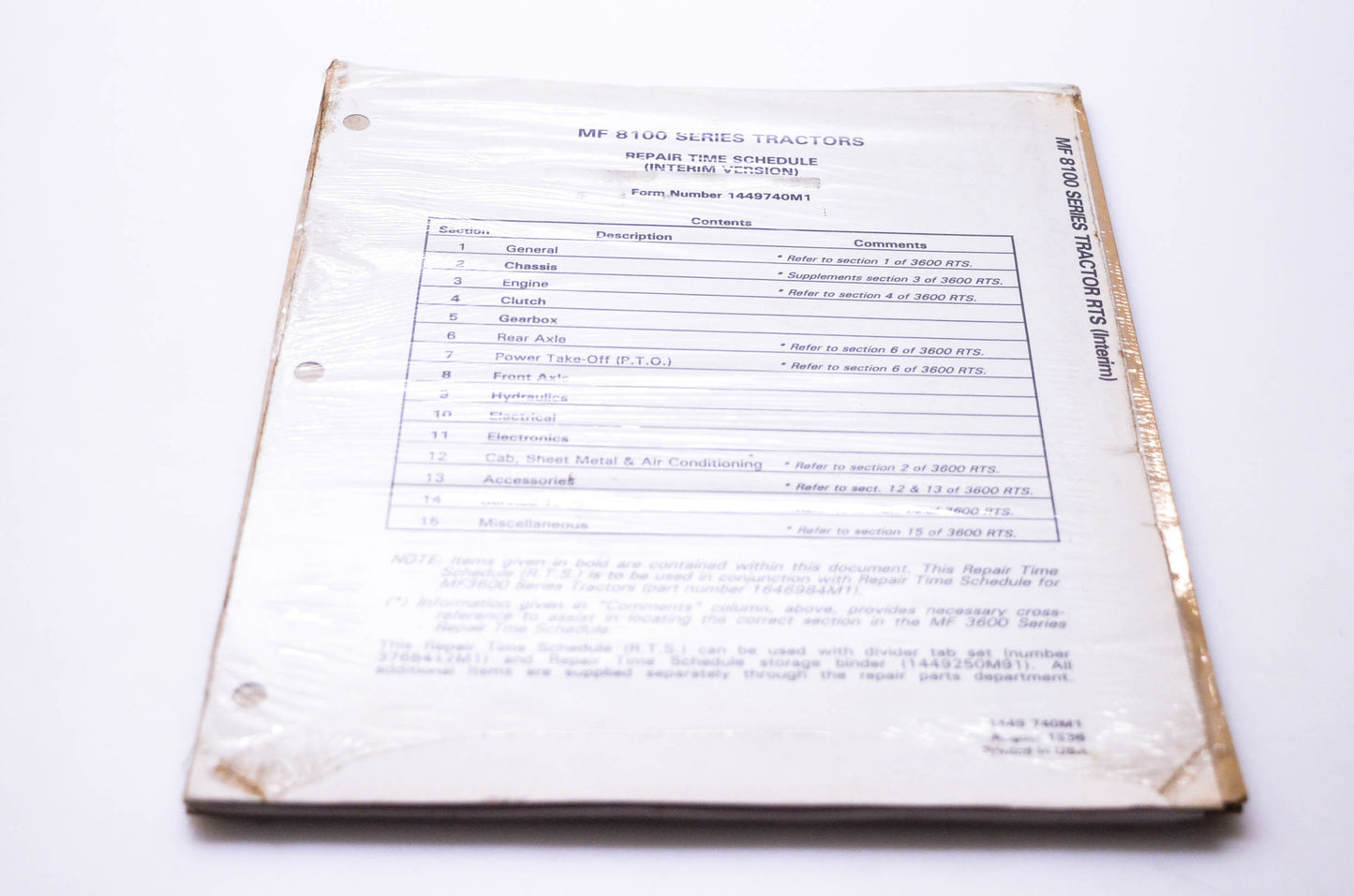 Massey Ferguson 1449 740M1 Repair Time Schedule NOS