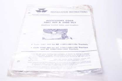 Massey Ferguson 1449 477M2 Installation Instructions Auxiliary Control Valve & Couplers NOS
