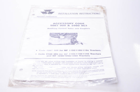 Massey Ferguson 1449 477M2 Installation Instructions Auxiliary Control Valve & Couplers NOS