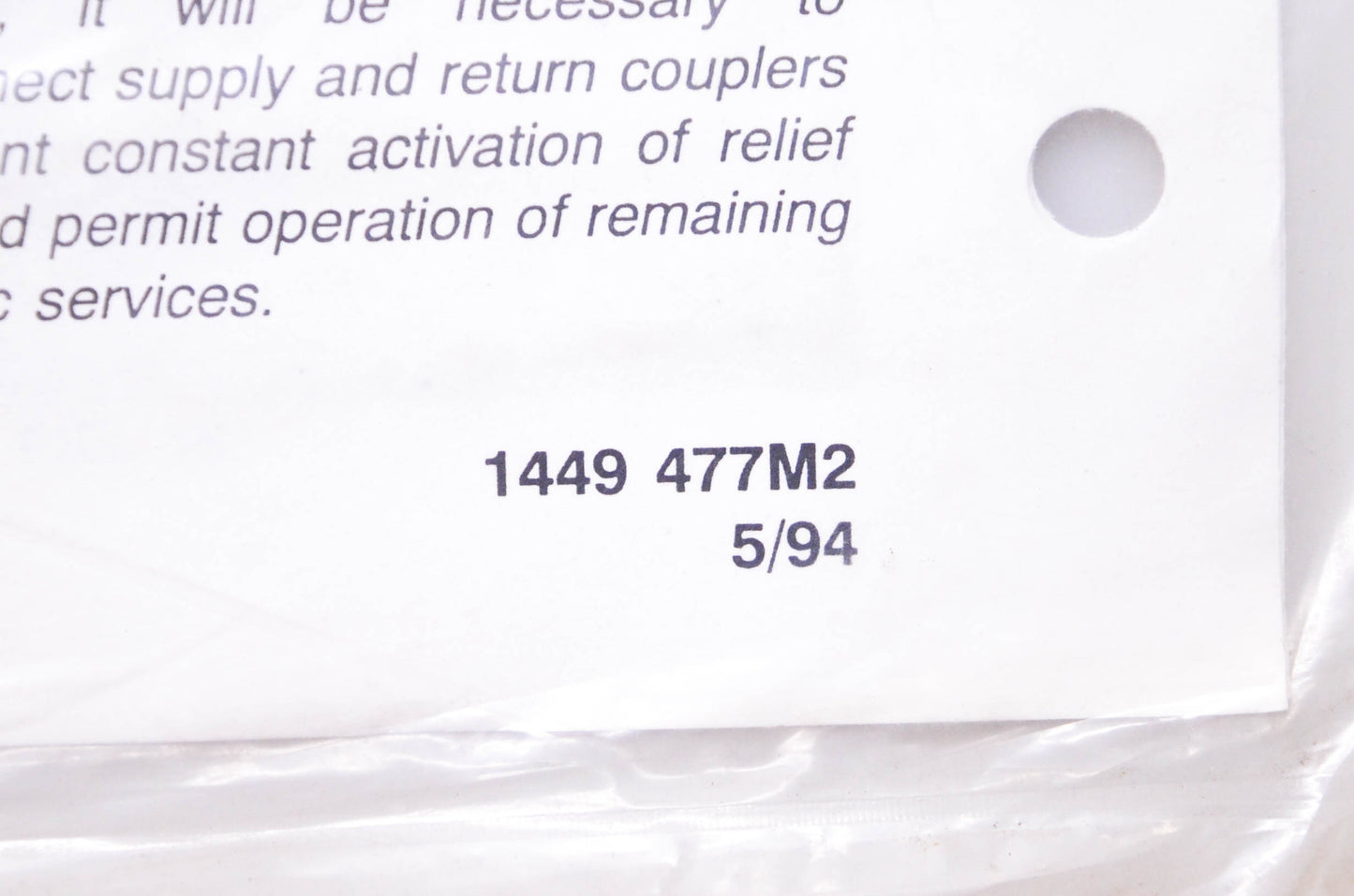 Massey Ferguson 1449 477M2 Installation Instructions Auxiliary Control Valve & Couplers NOS