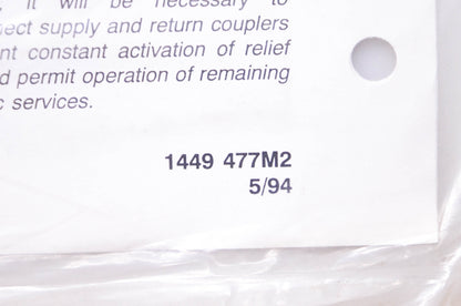 Massey Ferguson 1449 477M2 Installation Instructions Auxiliary Control Valve & Couplers NOS