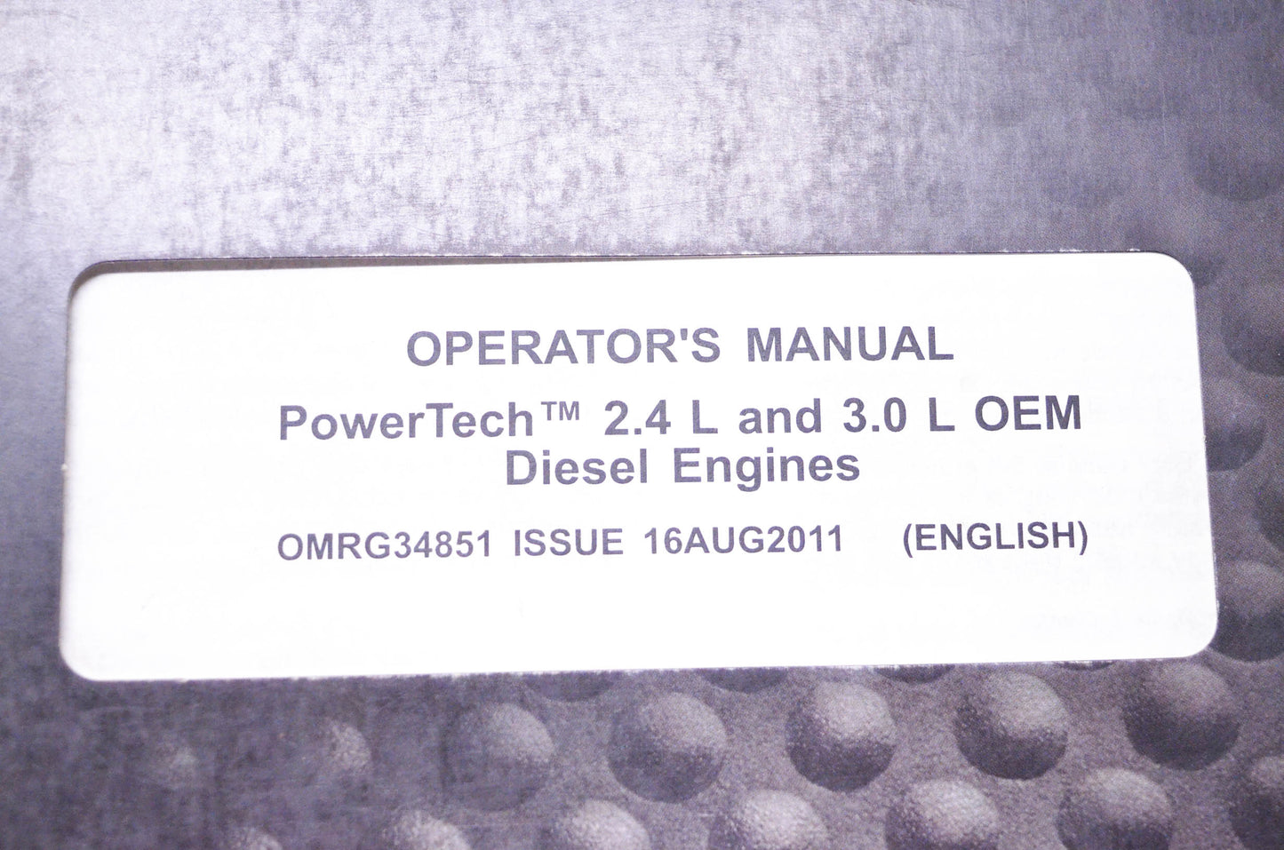 OEM John Deere OMRG34851 Operator's Manual PowerTech 2.4 L & 3.0 L OEM Diesel Engines