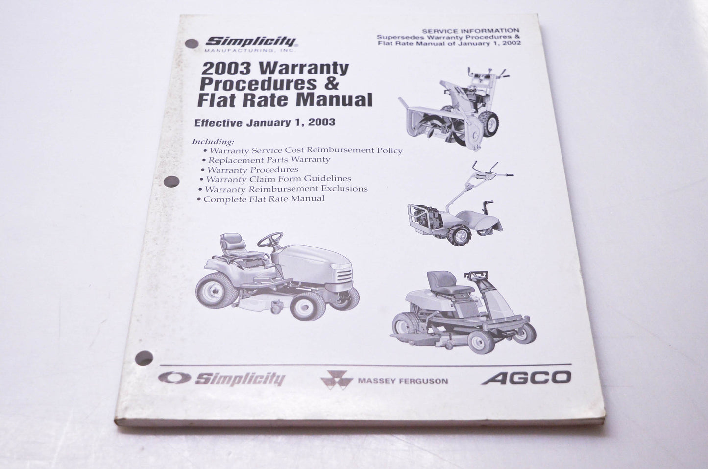 Simplicity Manufacturing 020384 L 2003 Warranty Procedures & Flat Rate Manual
