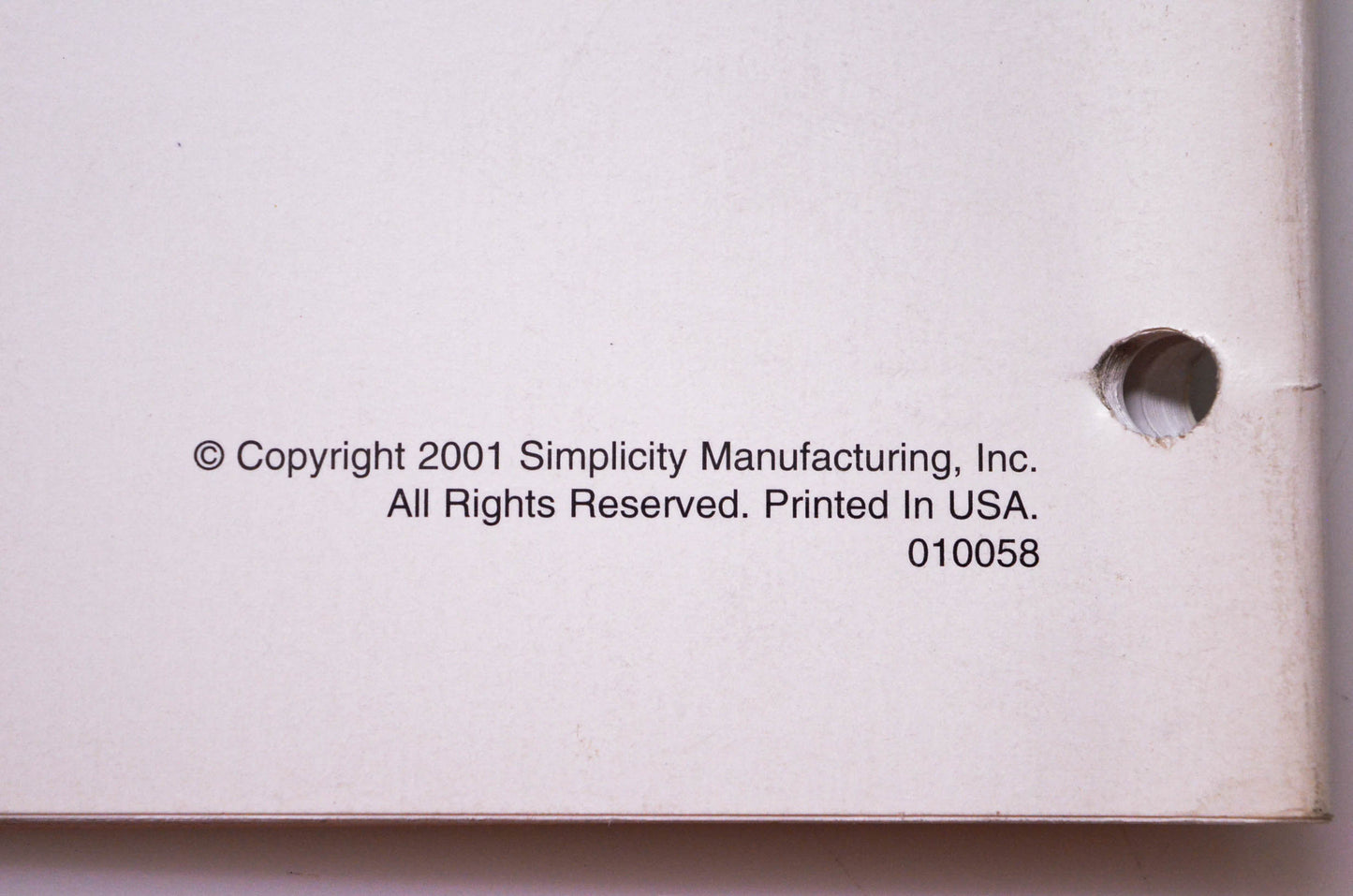 Simplicity Manufacturing 010058 Electrical Information Manual 2001