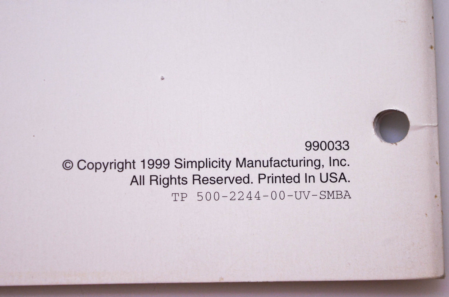 Simplicity Manufacturing 990033 Electrical Information Manual 1999
