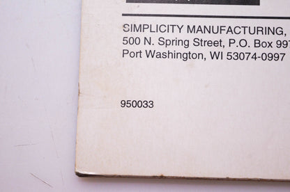 Simplicity Manufacturing 950033 Electrical Information Manual 1995