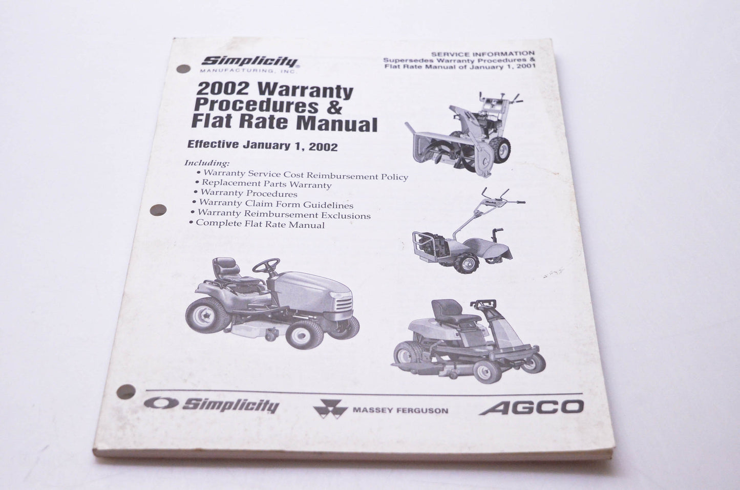 Simplicity Manufacturing 010356 L 2002 Warranty Procedures & Flat Rate Manual