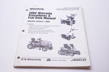 Simplicity Manufacturing 010356 L 2002 Warranty Procedures & Flat Rate Manual