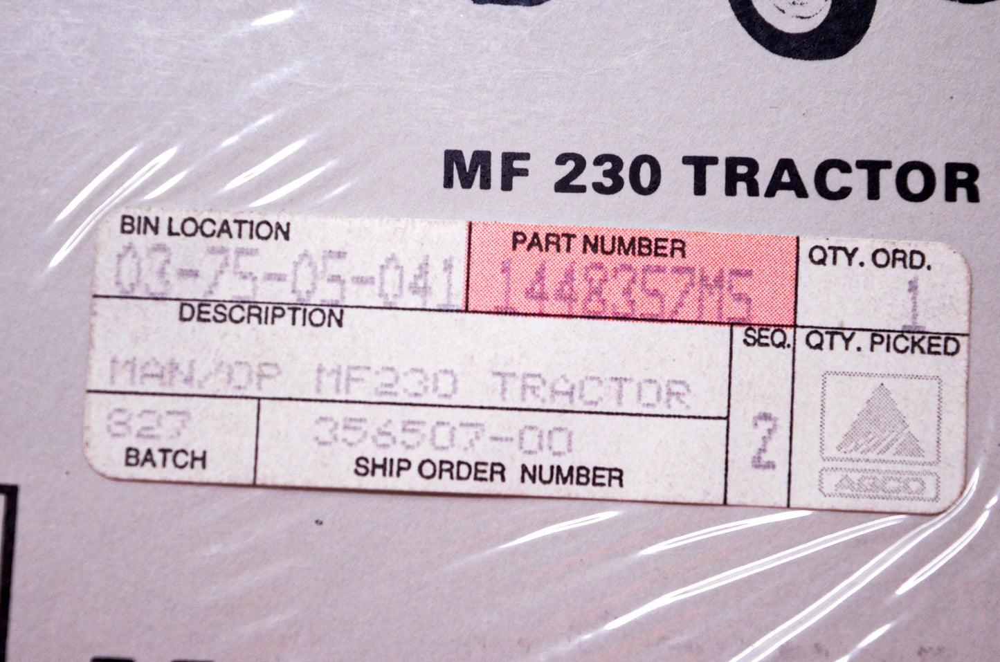 Massey Ferguson 1448357M5 Operator's Manual & Assembly Instructions MF 230 Tractor