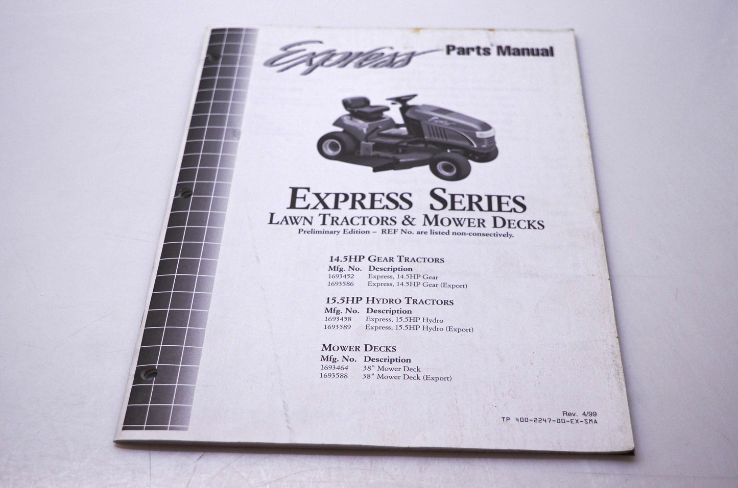Simplicity Manufacturing 400-2247-00-EX-SMA Express Parts Manual Express Series Lawn Tractors & Mower Decks