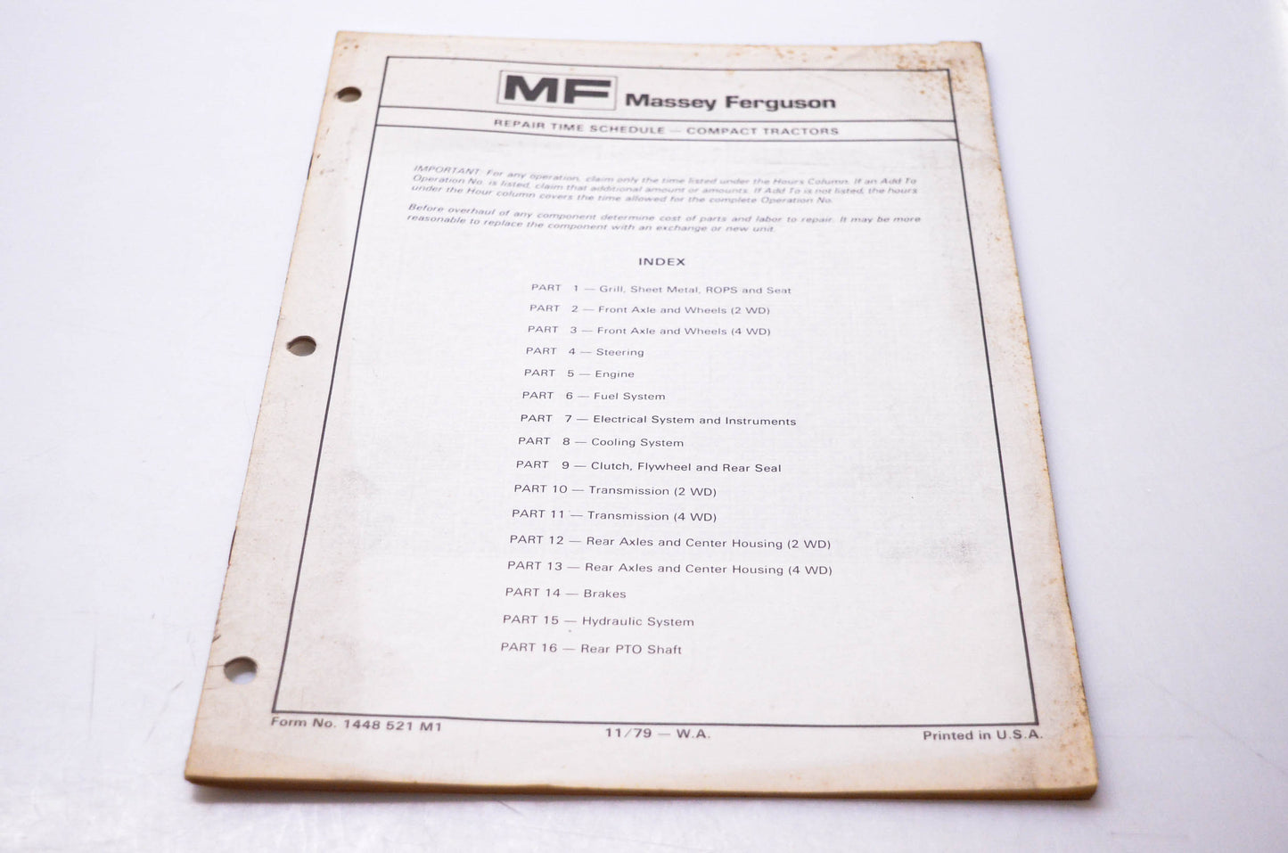 Massey Ferguson 1448 521 M1 Repair Time Schedule Compact Tractors