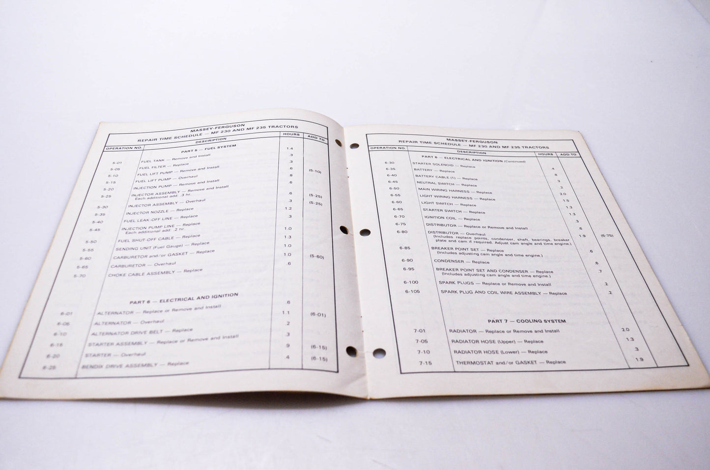 Massey Ferguson 1448 370 M1 Repair Time Schedule MF 230 & MF 235 Tractors