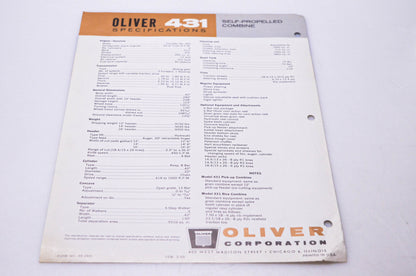 Oliver AS 2501 Oliver 431 Specifications Self-Propelled Engine Brochure