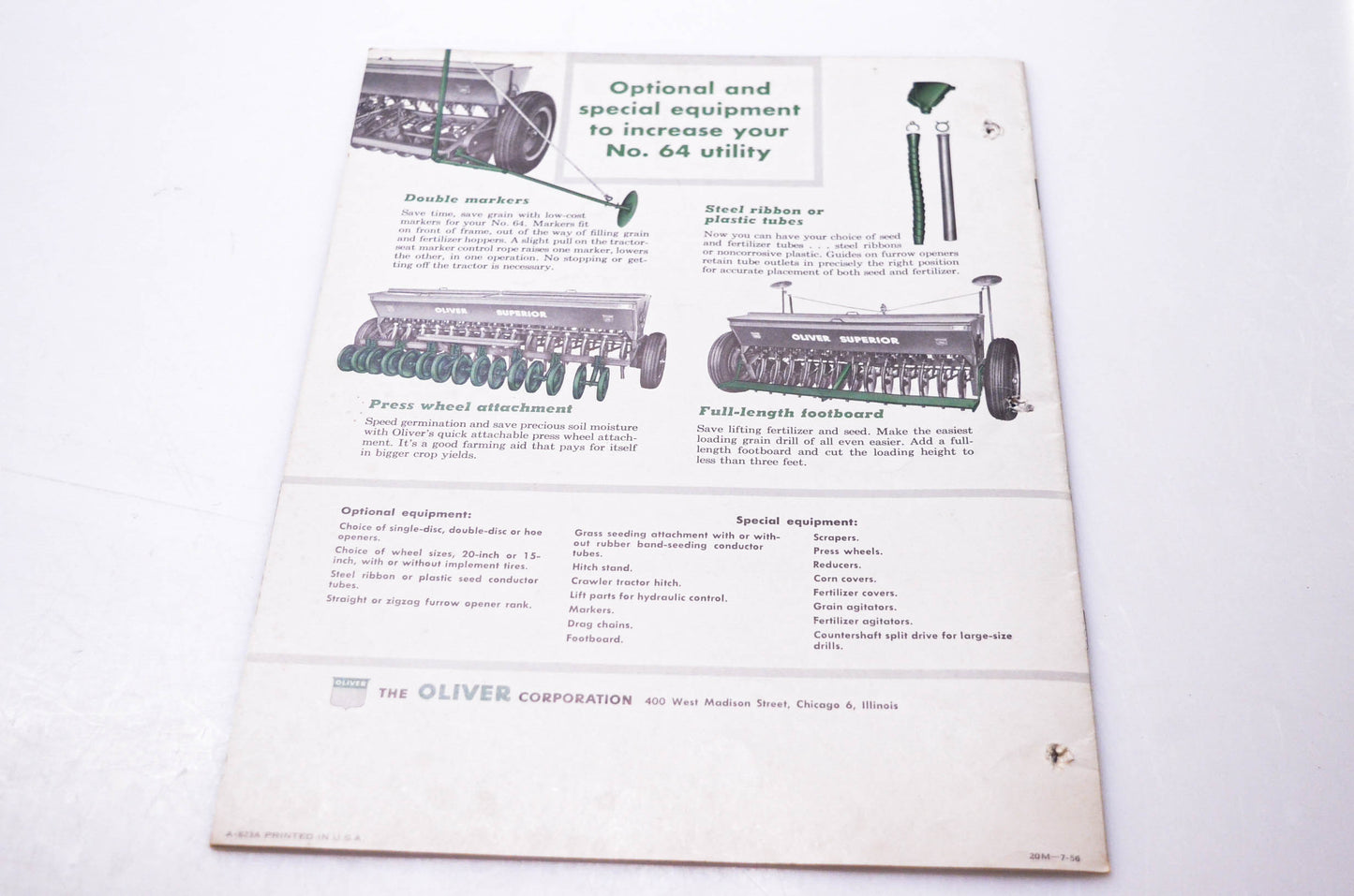 Oliver A-823A, 20M-7-56 Oliver No. 64 Grain Drills Brochure
