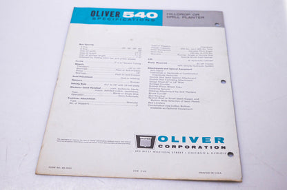 Oliver AS 2503 Oliver 540 Hilldrop or Drill Planter Brochure
