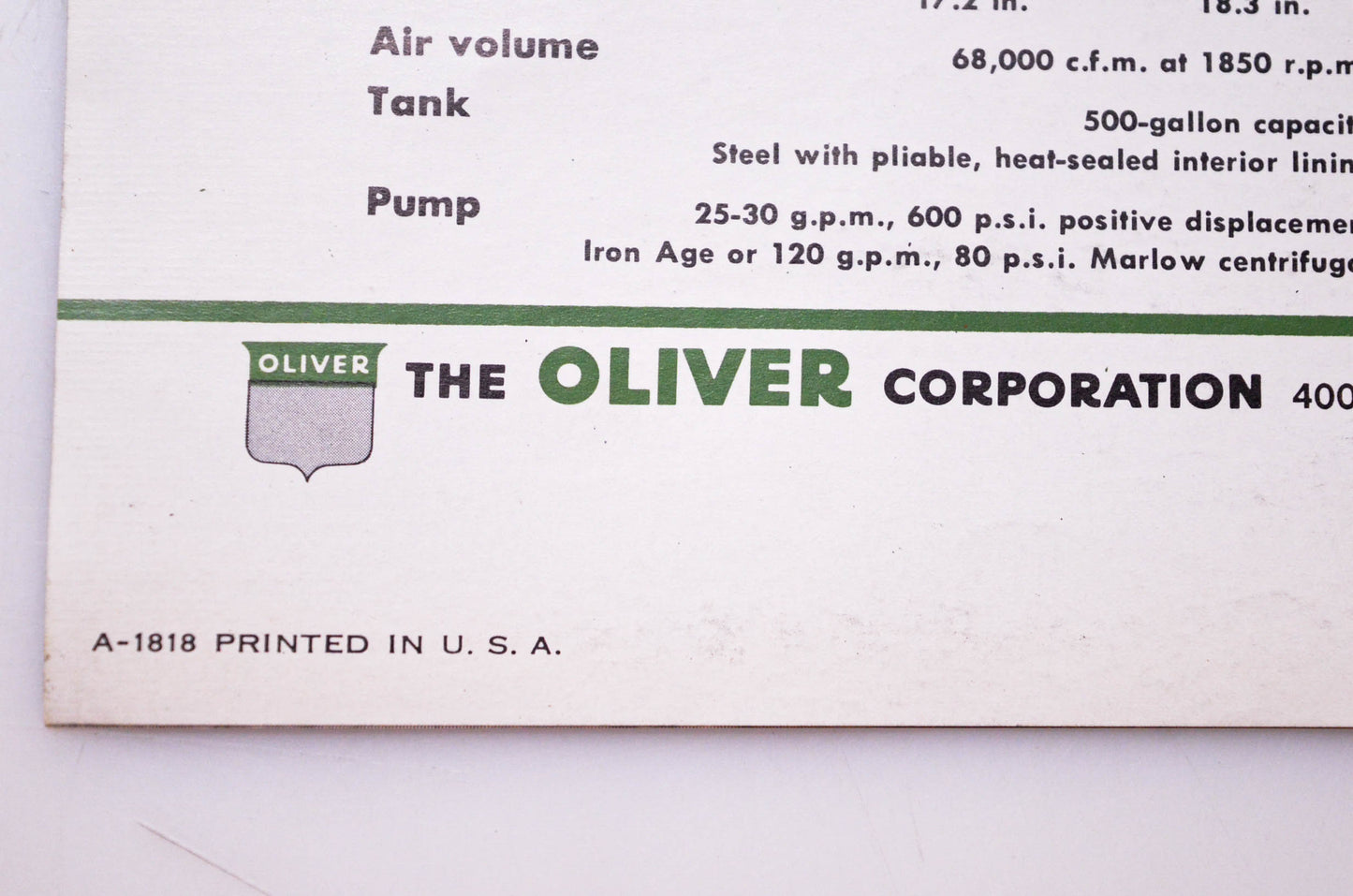 Oliver A-1818, 20M-1-58 Oliver Orchard & Grove Spra-Blast Model 500 Brochure