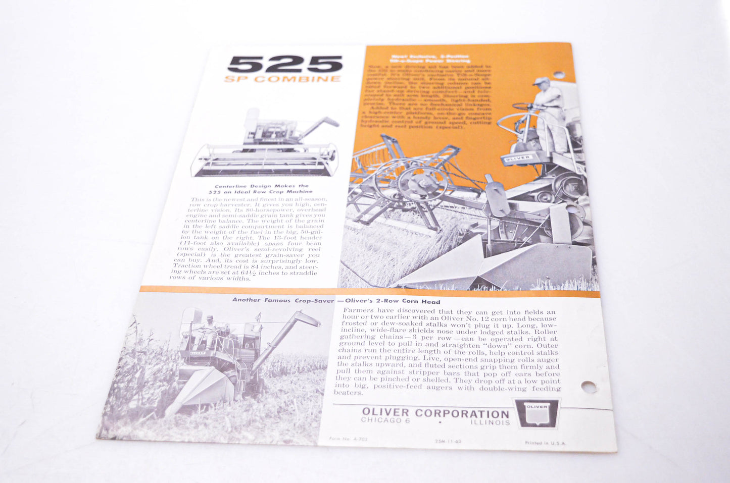 Oliver A-702, 25M-11-63 525 SP Combine Brochure