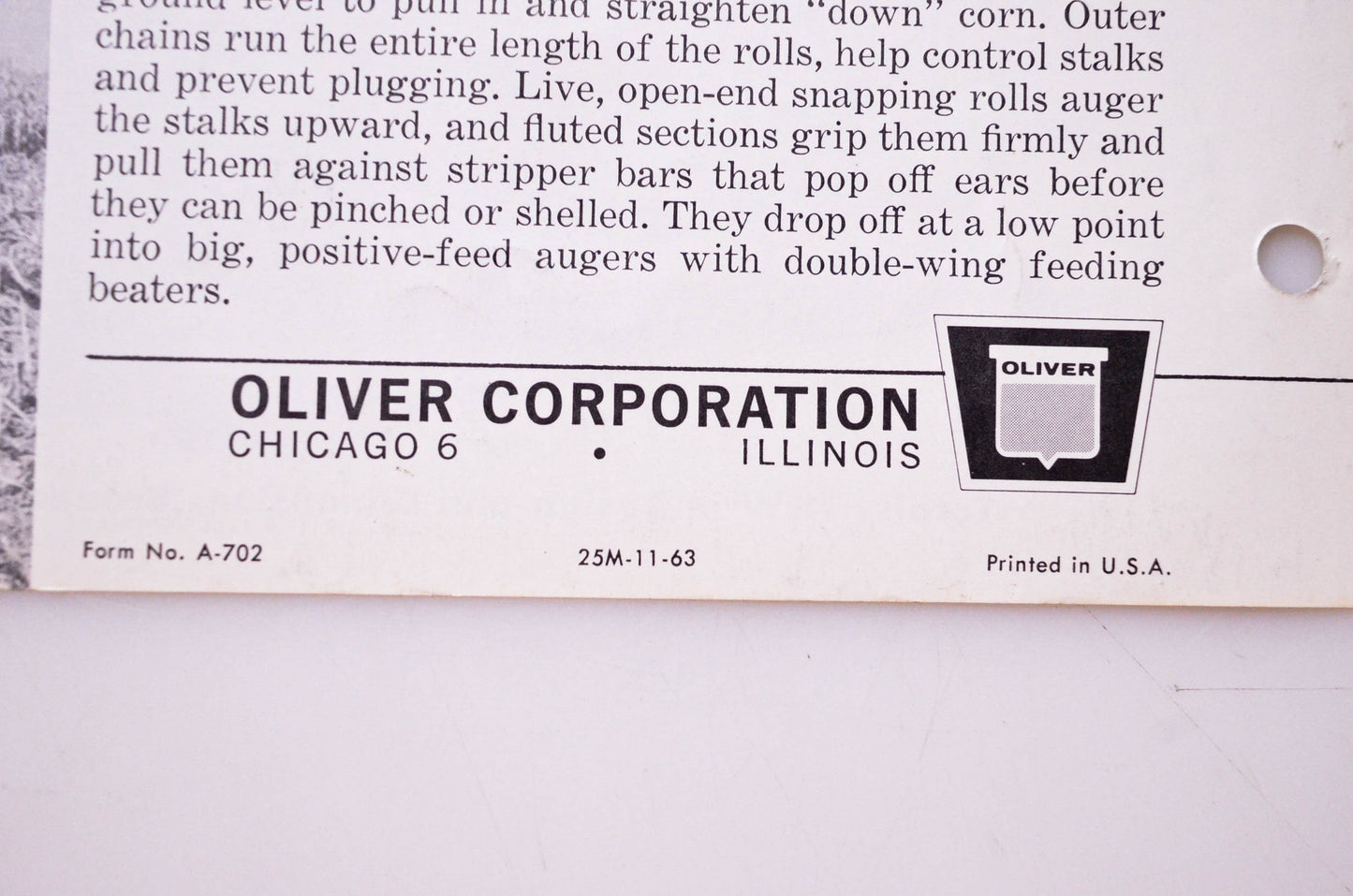 Oliver A-702, 25M-11-63 525 SP Combine Brochure