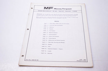 Massey Ferguson 1448 467 M1 Repair Time Schedule MF 30B Tractor Backhoe Loader