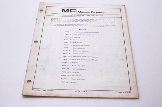 Massey Ferguson 1448 394 M1 Repair Time Schedule MF 245 Tractor