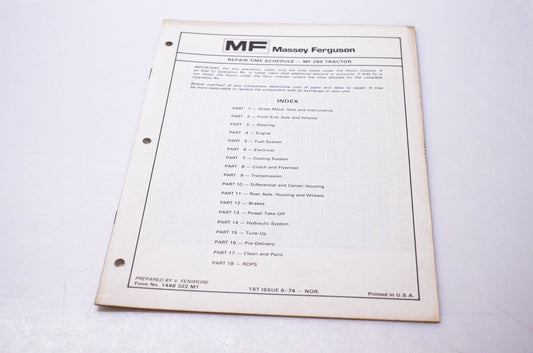 Massey Ferguson 1448 322 M1 Repair Time Schedule MF 285 Tractor