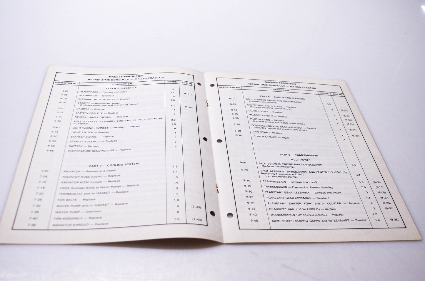 Massey Ferguson 1448 322 M1 Repair Time Schedule MF 285 Tractor