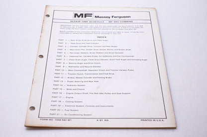 Massey Ferguson 1448 582 M1 Repair Time Schedule MF 550 Combine