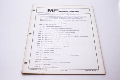 Massey Ferguson 1448 497 M2 Repair Time Schedule MF 540 Combine