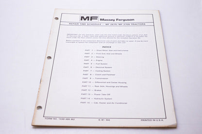 Massey Ferguson 1448 485 M2 Repair Time Schedule MF 2675 MF 2705 Tractors