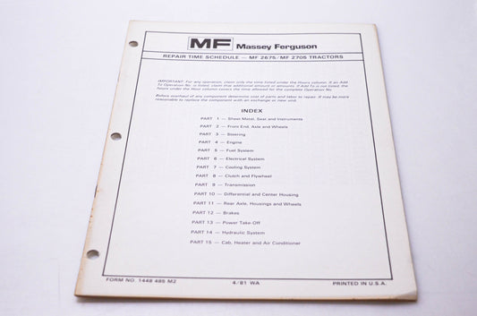 Massey Ferguson 1448 485 M2 Repair Time Schedule MF 2675 MF 2705 Tractors
