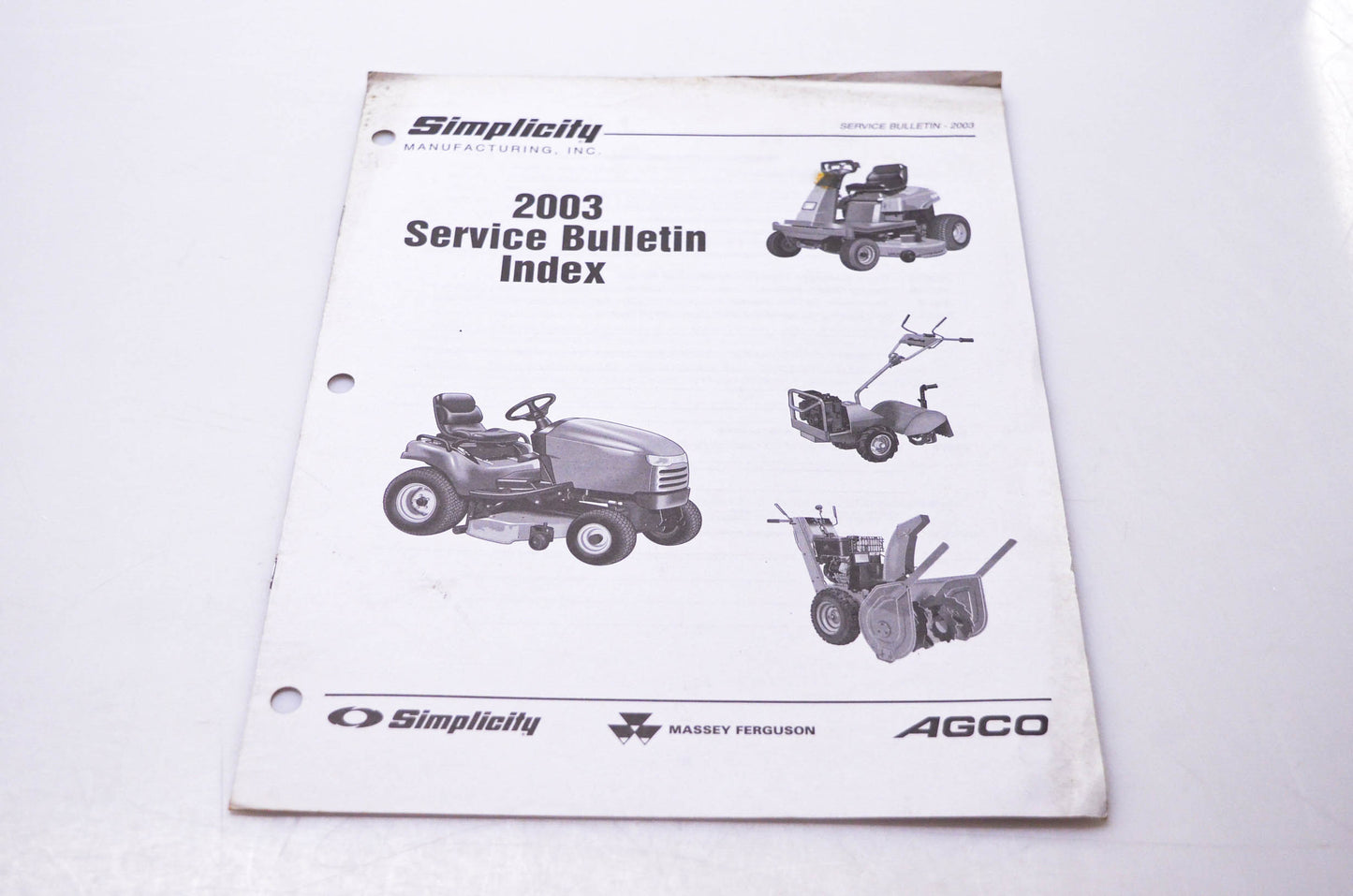 Simplicity Manufacturing 020384K 2003 Service Bulletin