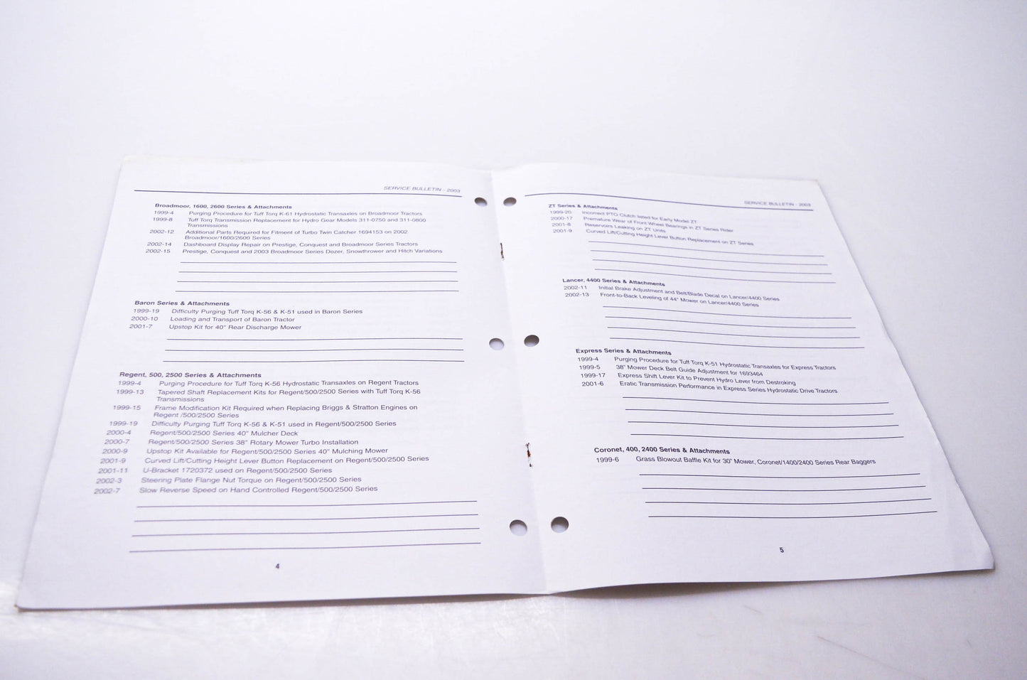 Simplicity Manufacturing 020384K 2003 Service Bulletin