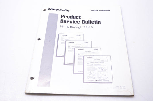 Simplicity Manufacturing 900-2305-00-XX-SMA Service Information Product Service Bulletin 98-15 thru 99-18