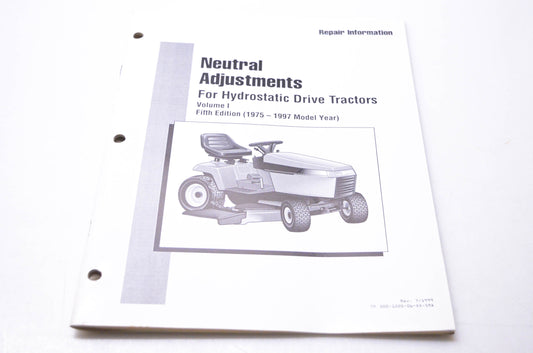 Simplicity Manufacturing 500-1200-06-XX-SMA Repair Information Neutral Adjustments for Hydrostatic Drive Tractors