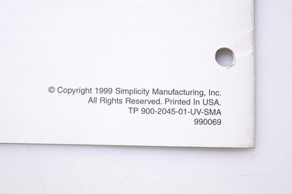 Simplicity Manufacturing 900-2045-01-UV-SMA 1999 Service Bulletin Index