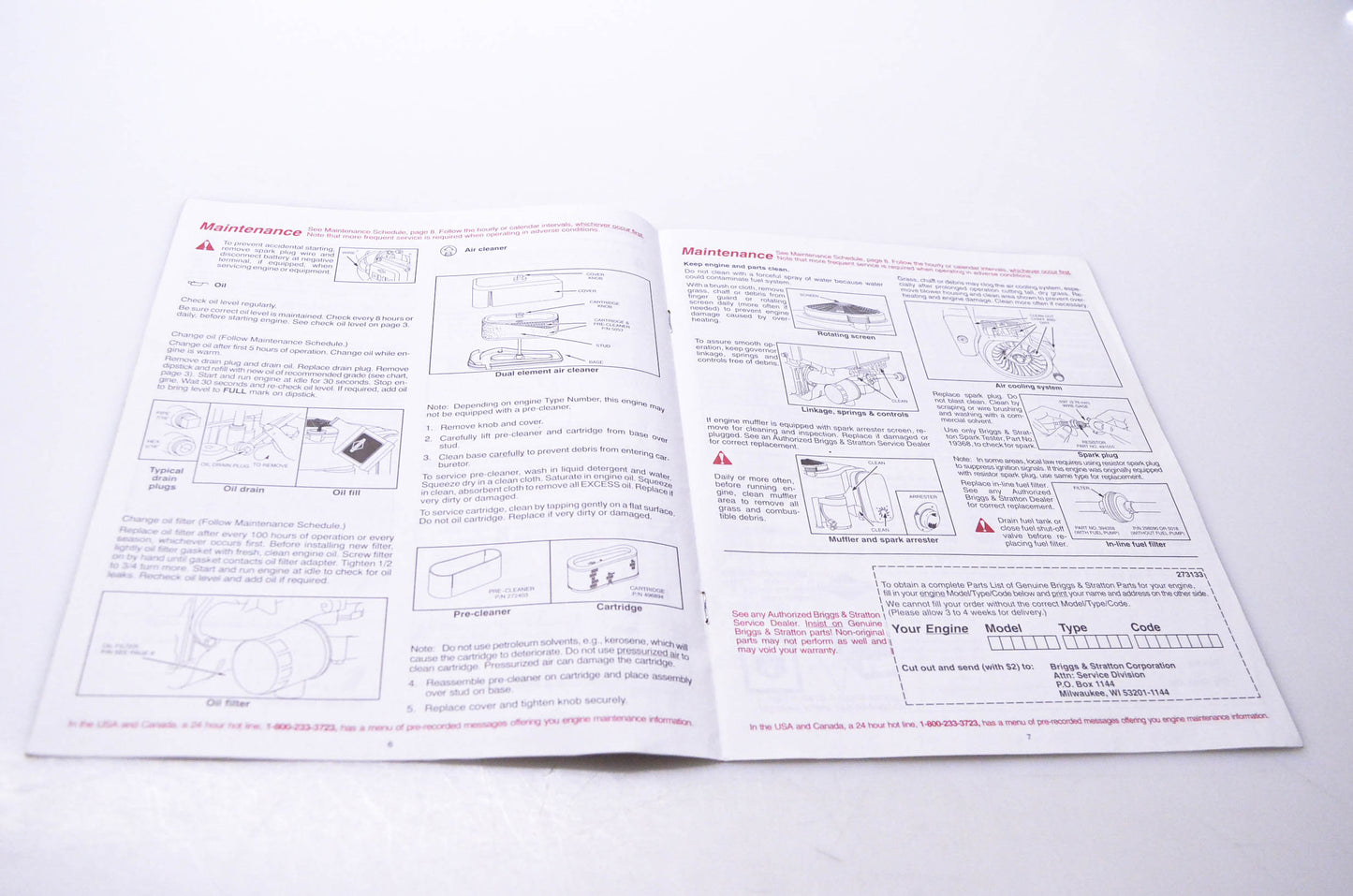 OEM Briggs & Stratton 273133 Operator Owner Manual Model Series 28P700 28Q700