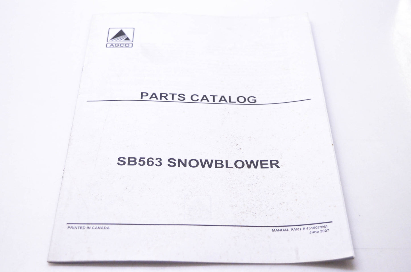 Agco 4316079M1 Parts Catalog SB563 Snowblower