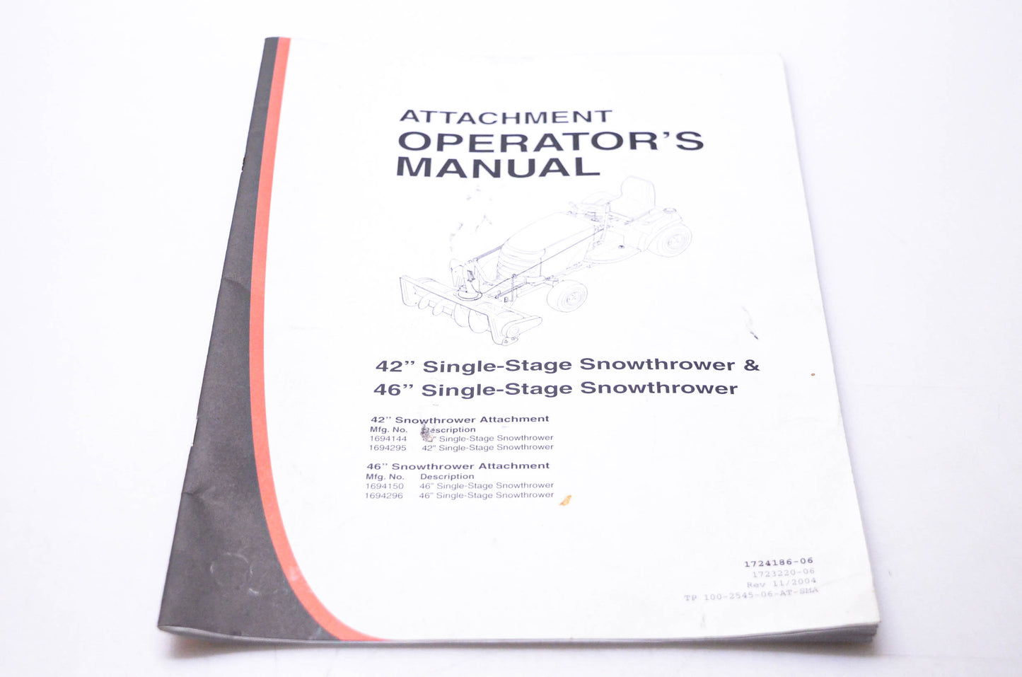 Simplicity Manufacturing 1724186-06, 1723220-06, 100-2545-06-AT-SMA Attachment Operator's Manual 42 46 Single Stage Snowthrower