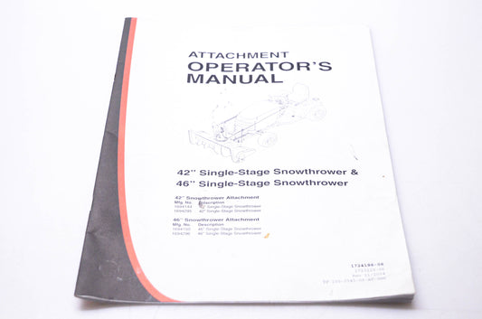 Simplicity Manufacturing 1724186-06, 1723220-06, 100-2545-06-AT-SMA Attachment Operator's Manual 42 46 Single Stage Snowthrower