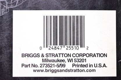 OEM Briggs & Stratton 273521 Intek V-Twin Cylinder OHV Repair Manual