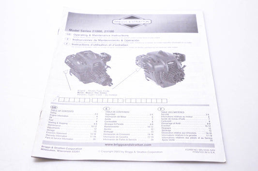 OEM Briggs & Stratton MS-5532-5 Model Series 21000 21100
