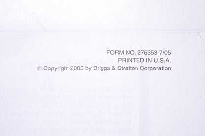 OEM Briggs & Stratton 276353 Operating & Maintenance Instructions