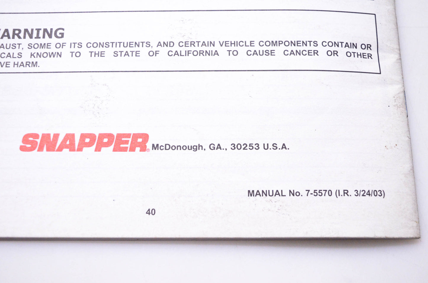 Snapper 7-5570 Safety Instructions & Operator's Manual for Snapper Rear Engine Riding Mower