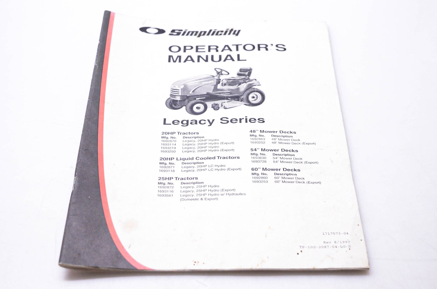 Simplicity Manufacturing 100-2087-04-LG-S, 1717573-04 Operator's Manual Legacy Series