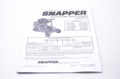 Snapper 7101250 Safety Instructions & Operator's Manual for Snapper Rear Engine Riding Mower Series 23