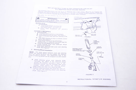Snapper 7073427 Set-Up Instructions & Pre-Operation Checklist for Snapper Rear Engine Riders