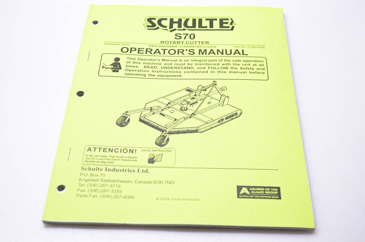 Schulte C120-010C S70 Rotary Cutter Operator's Manual
